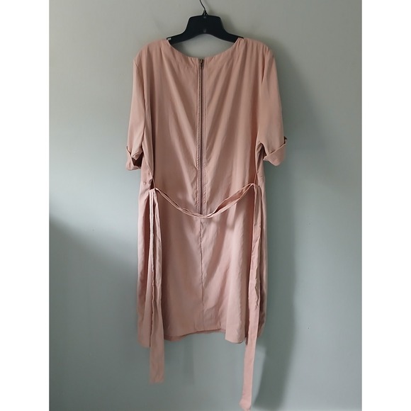ROOLEE Women's Size 3XL Blush Pink Belted Knee Length Dress Zipper Short Sleeve - Picture 11 of 15